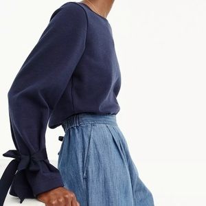 J.Crew Navy Tie Sleeve Sweatshirt